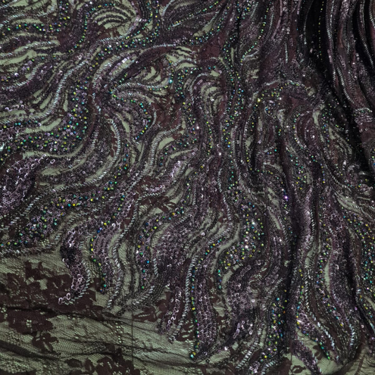 Premium Hand-Beaded Cutdana Lace Fabric Heavy Embroidery on Designer Self-Net- Big Width