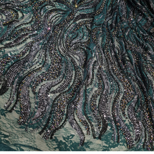 Premium Hand-Beaded Cutdana Lace Fabric Heavy Embroidery on Designer Self-Net- Big Width