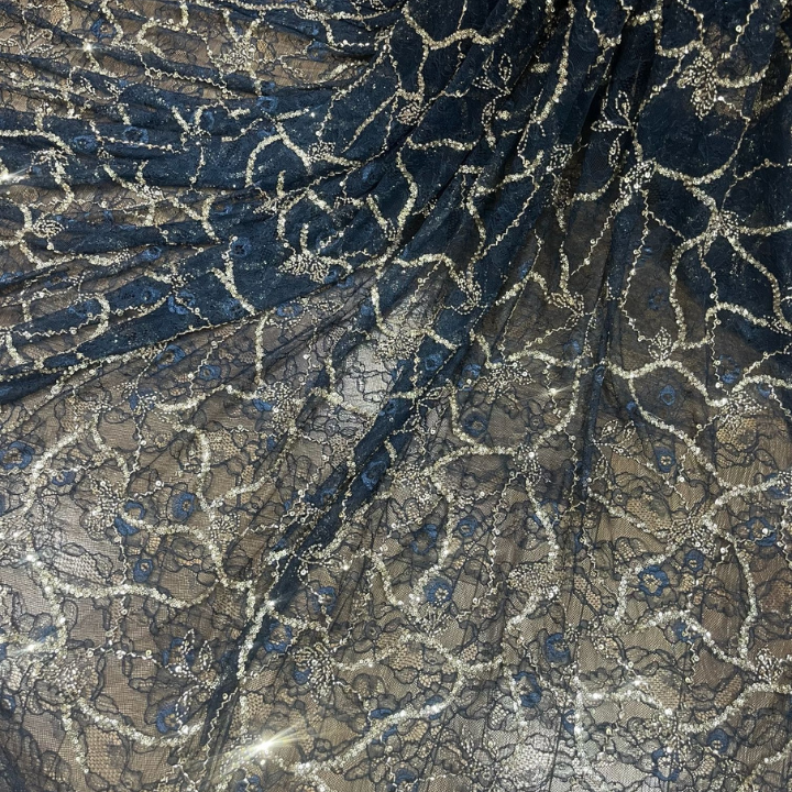 Premium Self Net Embroidery Fabric Floral Vine Pattern with Sequins Big Width