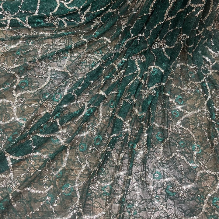 Premium Self Net Embroidery Fabric Floral Vine Pattern with Sequins Big Width
