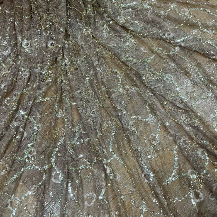 Premium Self Net Embroidery Fabric Floral Vine Pattern with Sequins Big Width