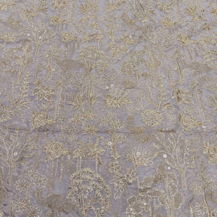 Forest Enchantment Shimmer Silk Embroidery Fabric 44 Inch Width Bird & Floral Pattern