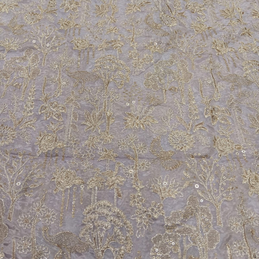Forest Enchantment Shimmer Silk Embroidery Fabric 44 Inch Width Bird & Floral Pattern