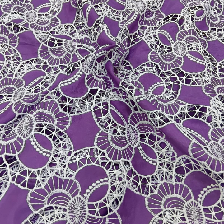 Cutwork Crepe Fabric Designer Floral Laser Cut Embroidery Big Width