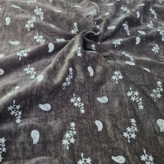 Premium Viscose Velvet Lycra Fabric with Floral Embroidery