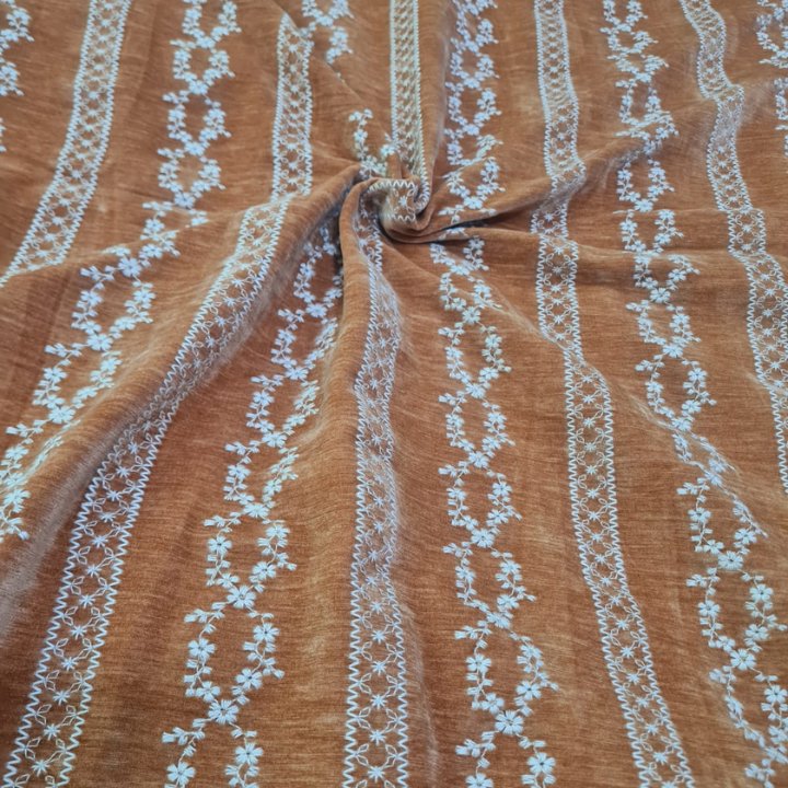 Premium Viscose Velvet Lycra Fabric with Floral Embroidery