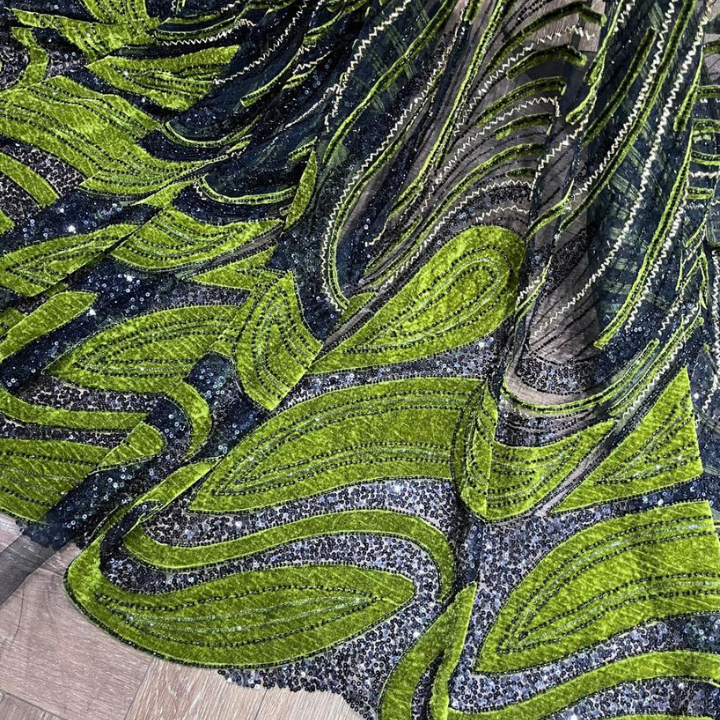 Luxury Velvet & Sequins Embroidered Net Fabric