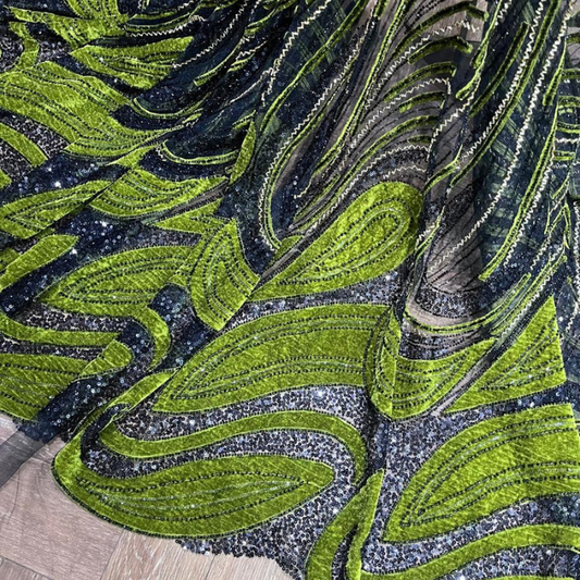 Luxury Velvet & Sequins Embroidered Net Fabric