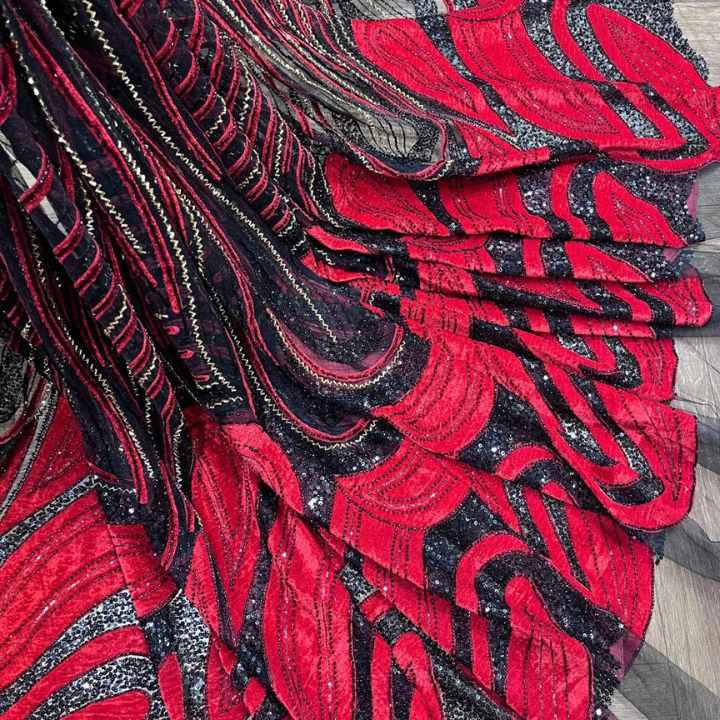 Luxury Velvet & Sequins Embroidered Net Fabric