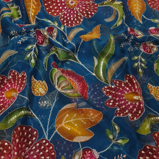 Premium Floral Embroidered Organza Fabric with Sequin