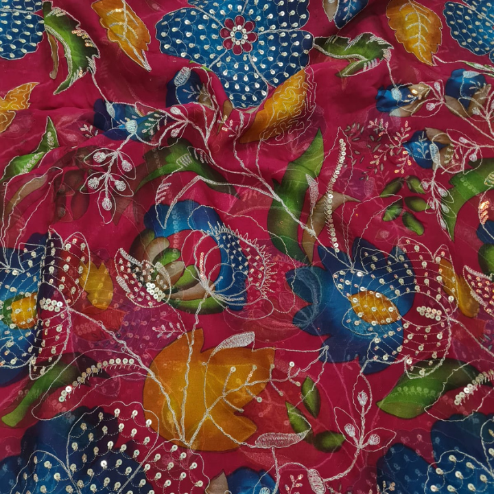 Premium Floral Embroidered Organza Fabric with Sequin