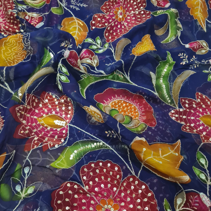 Premium Floral Embroidered Organza Fabric with Sequin